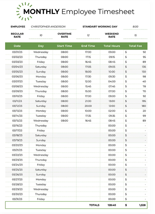 Monthly Employee Timesheet
