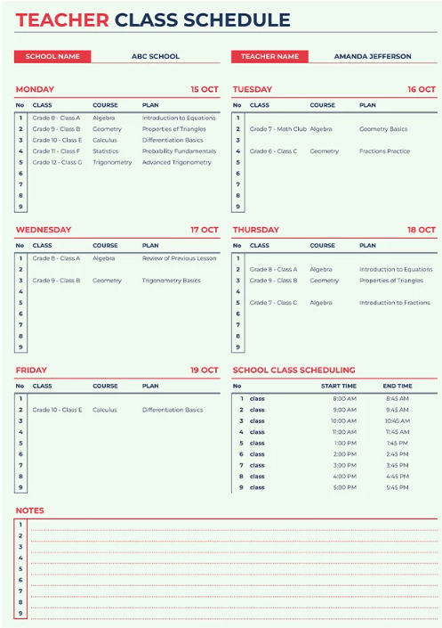 Teacher Class Schedule
